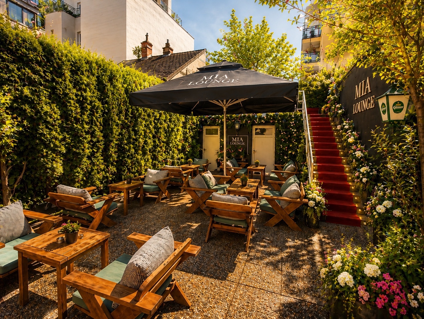Lounge-Innenbereich der Pizza Mia mit warmem Licht und Sitzgruppen in Wien-Ottakring